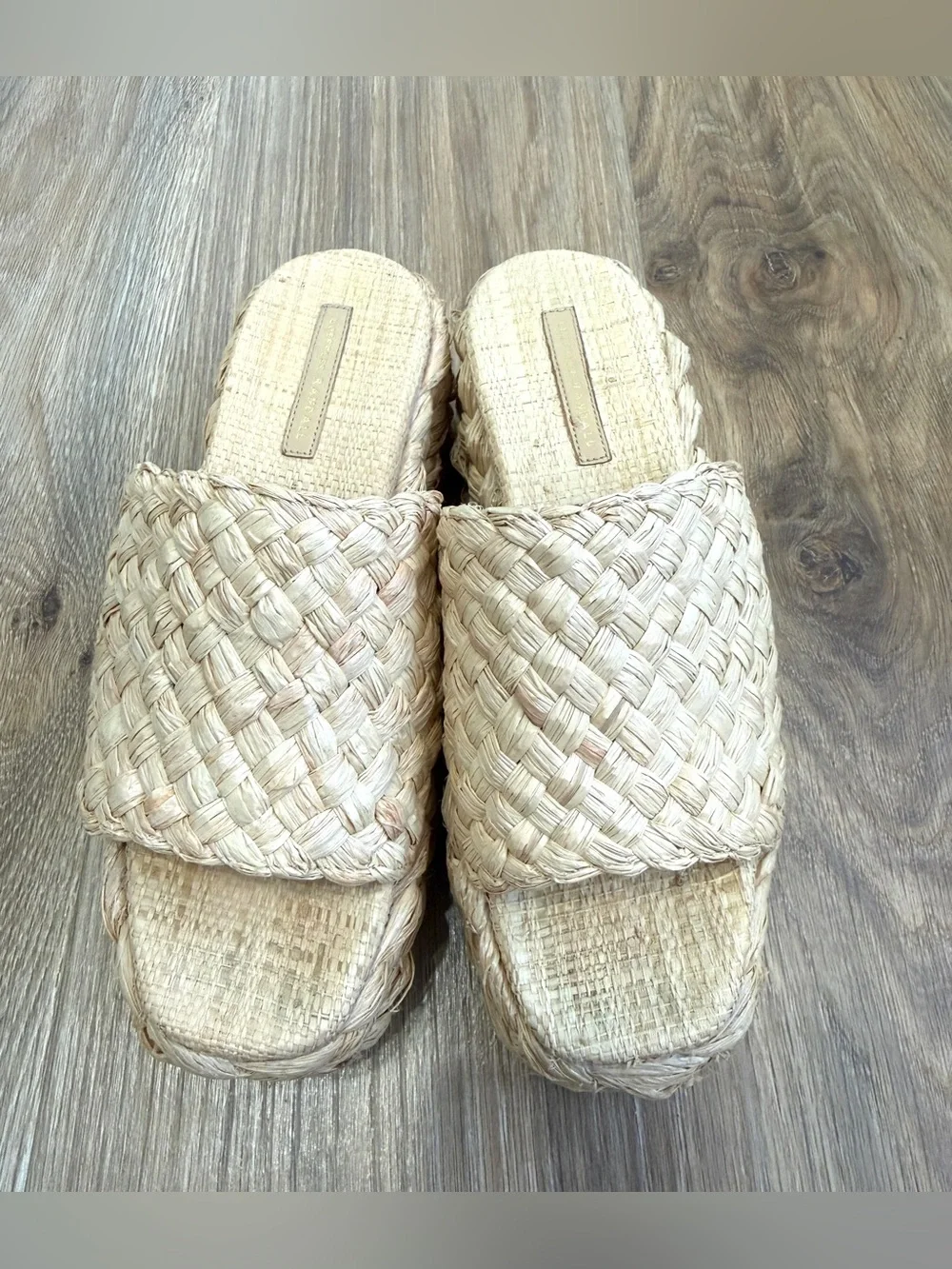 Loeffler Randall Aaron Natural Woven Straw Raffia Platform Sandals Size 8